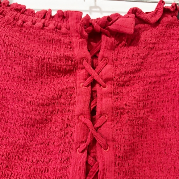 American Eagle Tube Top Womens Small Lace Up Tie Front Corset Ruffles Smocked - Picture 3 of 7